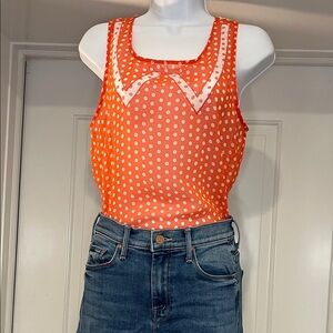 Robin K Sheer Orange Polka Dot Women's Top Size XS